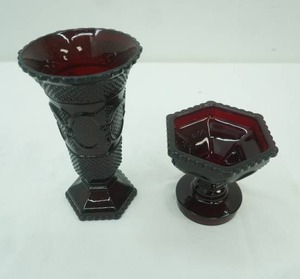lot 247 image: Vintage Avon 1876 Cape Cod Ruby Red Glass Vase and Compote Dish