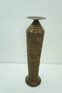lot 262 image: Vintage Woven Wicker Pillar Floor Candle Holder.