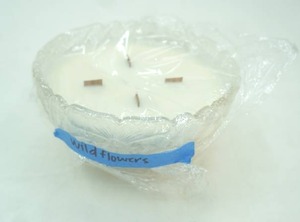 lot 264 image: Vintage Crystal Dish with Wildflower Scented Candle 3.5 tall by 6.5diameter