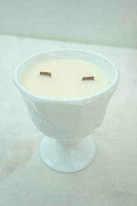 lot 267 image: Milk Glass Compote Dish Candle Creme Brule