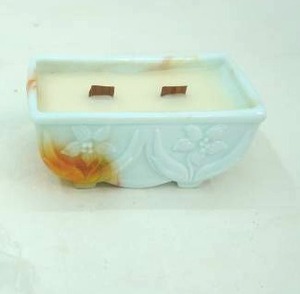 lot 268 image: Vintage Akro Agate Slag Glass Planter Candle Woodland Trail