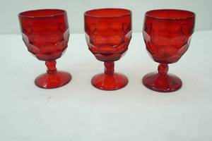 lot 283 image: Viking Glass Georgian Pattern Ruby Red Water Goblets 3ct