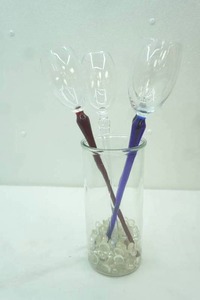 lot 297 image: Hand-Blown, Footless, Long-Stem Crystal Champagne Flutes with colorful stems