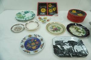 lot 360 image: Tommy Bahama Melamine Plates, Vintage China, Vintage Ceramic Sunflower Plates and Serving Dish