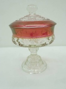 lot 378 image: Vintage Indiana Glass  Tiffin Kings Crown Ruby Flashed Compote Dish wLid