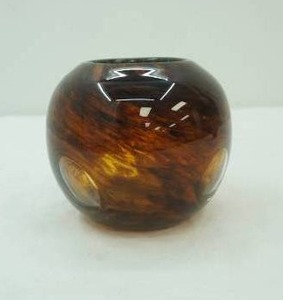 lot 390 image: Vintage Hand-Blown Tortoise Shell-Patterned Glass Round Bowl Vase