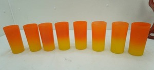 lot 425 image: Vintage Sunset Orange & Yellow Tumblers (wscratches) Blendo Ombre Highball Glasses. MCM
