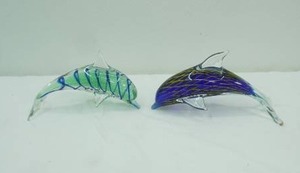 lot 426 image: Pair of Hand-Blown Art Glass Dolphin Figurines-Murano-Style. 8 long and 7 long