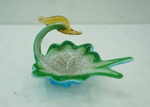 lot 444 image: Vintage Hand-Blown Multi Colored Glass Swan Bowl. MuranoMurano-Style
