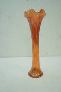 lot 450 image: Fenton Marigold Iridescent Carnival Glass Swung Vase in Fine Rib Pattern. 15 tall
