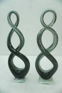 lot 452 image: Black and White Abstract Twisted MuranoMurano-Style Art Glass Sculptures. 2ct