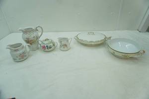 lot 490 image: VintageAntique China Casseroles, creamer and sugars, pitcher