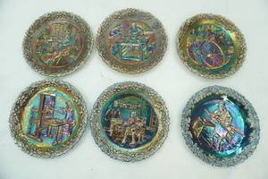 lot 505 image: Fenton Blue Carnival Glass Collectors Plates. Craftsman Plate Series. 1970s