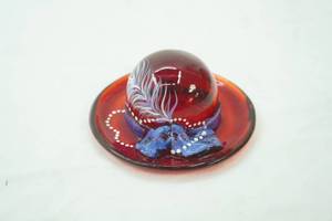 lot 608 image: Fenton Art Glass Ruby Red Hat Society Hat Figurine. Hand-Painted