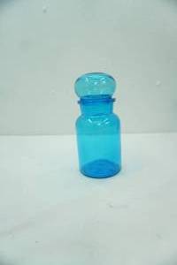 lot 673 image: Vintage Blue Glass Apothecary Jar Canister wbubble top lid