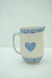 lot 675 image: Vintage Tienshan Folk Craft Ceramic Pitcherblue sponge pattern, heart & cow