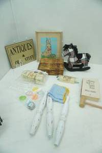 lot 686 image: Decor, Stuffed Rocking Horse, Wooden Blocks and More