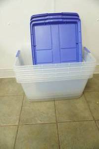 lot 730 image: Hefty Clear Storage Totes wBlue Latching Lids 4ct