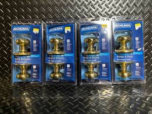 lot 58 image: Schlage Keep It Private Privacy Door Locks G2 Grade 2 - Brass Finish - 4-Pack