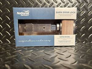 lot 61 image: National Hardware Barn Door Lock Satin Nickel - Fits 1-38 to 1-34 in thick doors