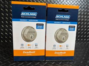 lot 95 image: Schlage Deadbolt Satin Nickel - Single Cylinder Lock (2-Pack)
