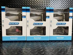 lot 96 image: Schlage Accent Lever Bed & Bath Satin Nickel - 3-Pack