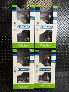 lot 100 image: Schlage Hall & Closet Door Knobs - Plymouth Design - Satin Nickel - 4-Pack