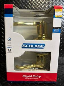 lot 111 image: Schlage Keyed Entry Door Lever Set - 2 Levers, 2 Keys, Fits 1-38 to 1-34 inch Doors