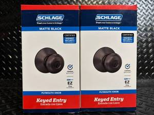lot 116 image: Schlage Plymouth Design Keyed Entry Door Knob Matte Black - 2 Units
