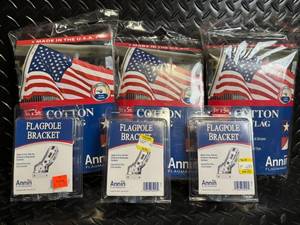 lot 141 image: Annin Flagmakers Cotton U.S. Flags 3 ft x 5 ft & Flagpole Brackets - Made in USA