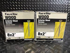lot 172 image: Hillman Fas-n-Tite Wood Exterior Screws 8x2 in Exterior Coated - 5 lb Box (624 pcs) 2-Pack