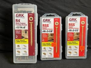 lot 187 image: GRK R4 Framing Screws #1214 x 8 - 50ct RSS Rugged Structural Screws #10 x 3-18 - 50ct RSS #10 x 2-12 - 50ct