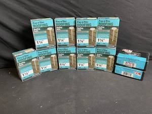 lot 192 image: Hillman Fas-n-Tite Roofing Nails 1-14 in 11 GA Electrogalvanized - Box Lot w Grip-Rite Fasners