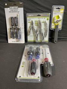 lot 203 image: Master Mechanic Tool Lot 3-Piece Folding Multi-Tool, 4-Piece Cushion-Grip Screwdrivers, 8-Inch Wrench