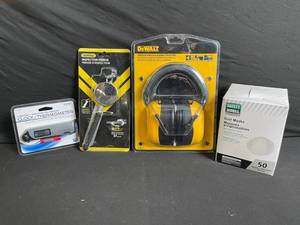 lot 204 image: DEWALT DPG17 Hearing Protector - General Tools Mirrors - Dust Masks (50) - ClockThermometer
