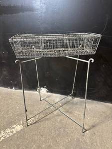 lot 3 image: Industrial Wire Mesh Basket on Metal Stand with Small Matching Basket
