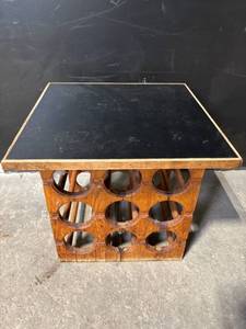 lot 5 image: Vintage Wooden 12-Bottle Wine Rack Table - Black Top