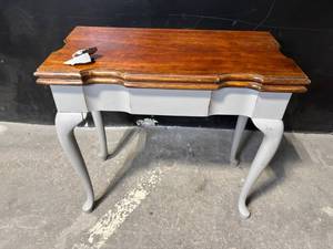 lot 6 image: Vintage French Provincial Vanity Console Table - 33 in. Wood Top, Gray Cabriole Legs