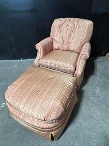lot 16 image: Armchair with Ottoman - Striped Upholstery
