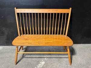 lot 18 image: Oak Spindle-Back Bench - 48 in. Long, Natural Finish