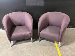 lot 31 image: TB 116117 Purple Upholstered Armchairs Pair - Curved-Back Lounge Chairs