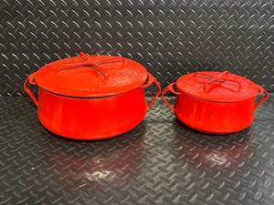 lot B-62 image: Danish Design Enamel Pots - Red 2-Piece Set with Lids (Large & Small)