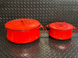 Danish Design Enamel Pots - Red 2-Piece Set with Lids (Large & Small)
