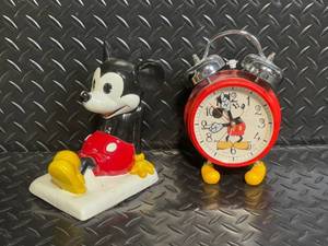 lot 63 image: Disney Mickey Mouse Alarm Clock & Standing Figurine - Red Frame