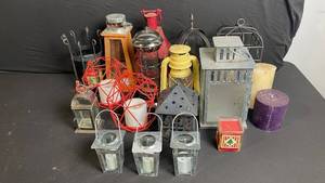 lot 78 image: Vintage Lanterns & Candle Holders Lot - Metal & Glass Decor, Candles & Planters