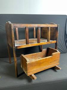 lot 87 image: Antique Wooden Childs Bed Crib with Underbed StorageTrundle Drawer