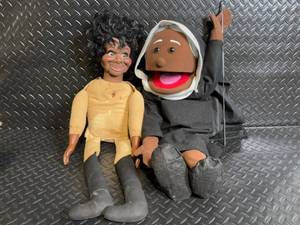 lot 103 image: Vintage Ventriloquist Puppets - Monk Figure & Curly-Haired Black Girl Doll