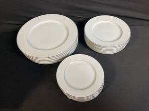 lot 108 image: White Porcelain Dinner Plates with Embossed Floral Rim - Assorted Sizes