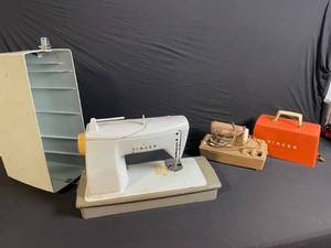lot A-126 image: Vintage Singer Sewing Machines Lot - Sewhandy Electric Portable  Central Machine  Orange Case