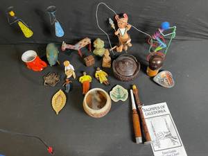 lot 135 image: Vintage Miniature Collectibles Lot - Figurines, Woodwind Instruments & Pottery